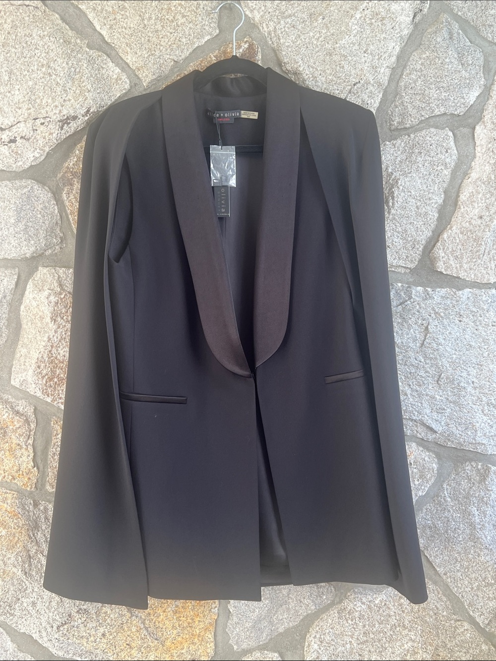 NWT Alice + Olivia Black Cape-Style Blazer with Satin Lapel